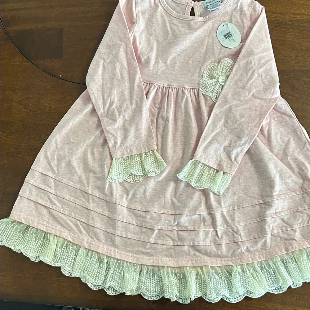 Just Blanks Charming Pink and Cream Kids Dress with Lace Trim